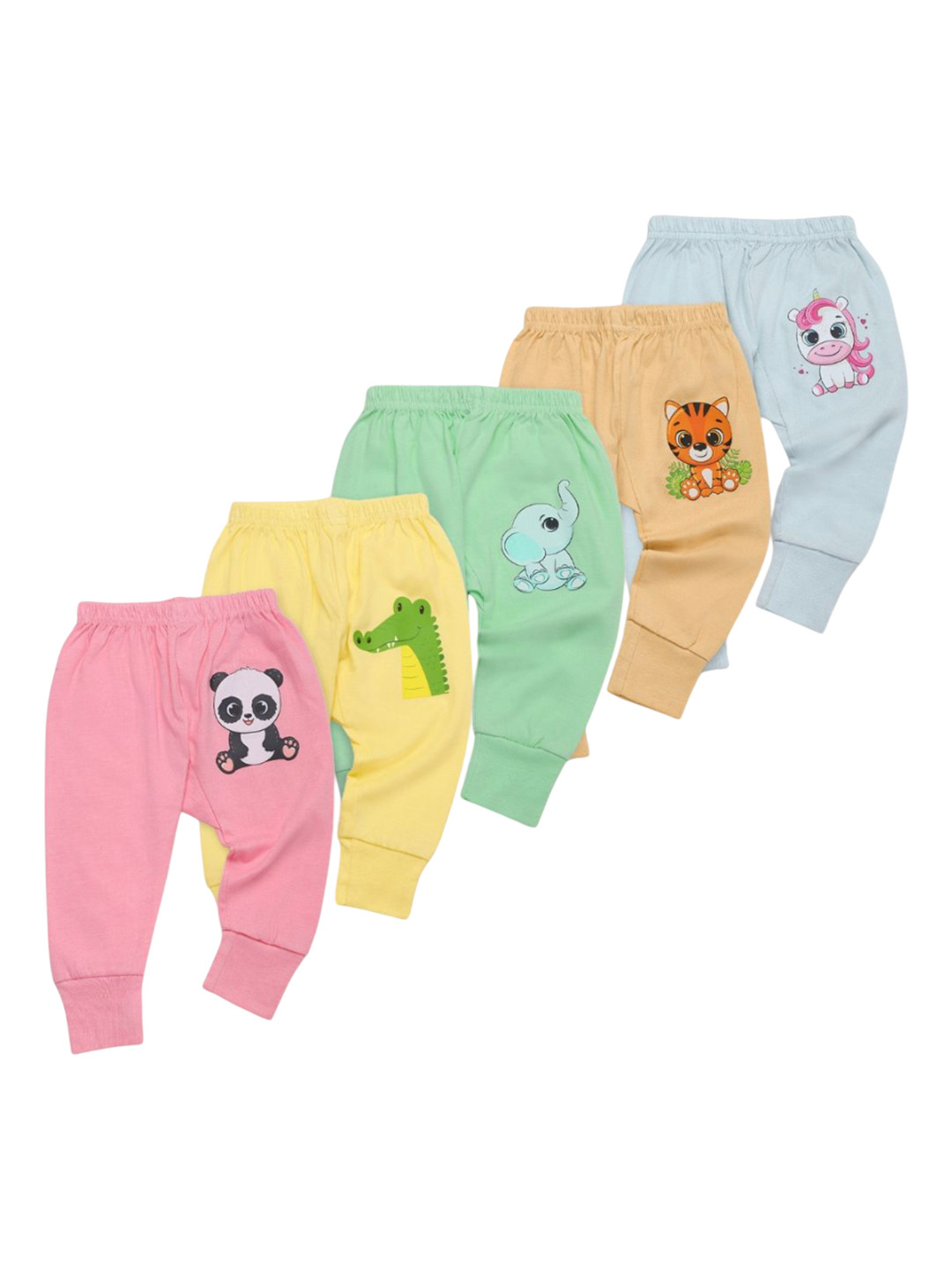 Superminis Kids Pack Of 5 Animal Printed Cotton Joggers