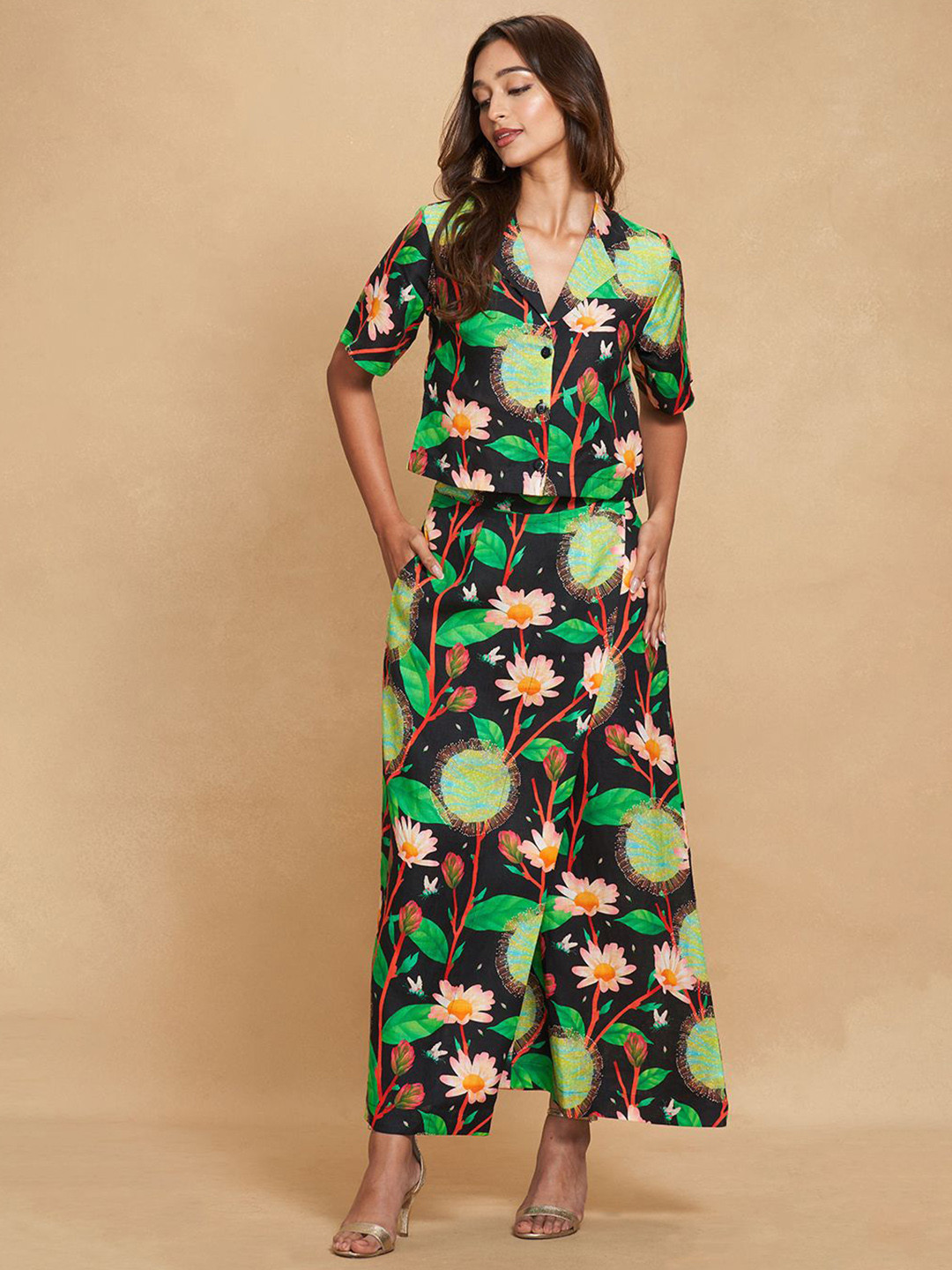 Gulabo by Abu Sandeep Women Floral Printed Relaxed Loose Fit Wrap Trousers