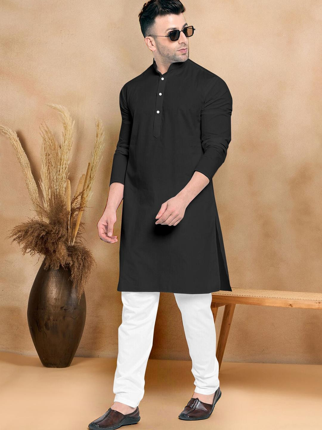 VS MALL Red Cotton Blend Kurta Sets