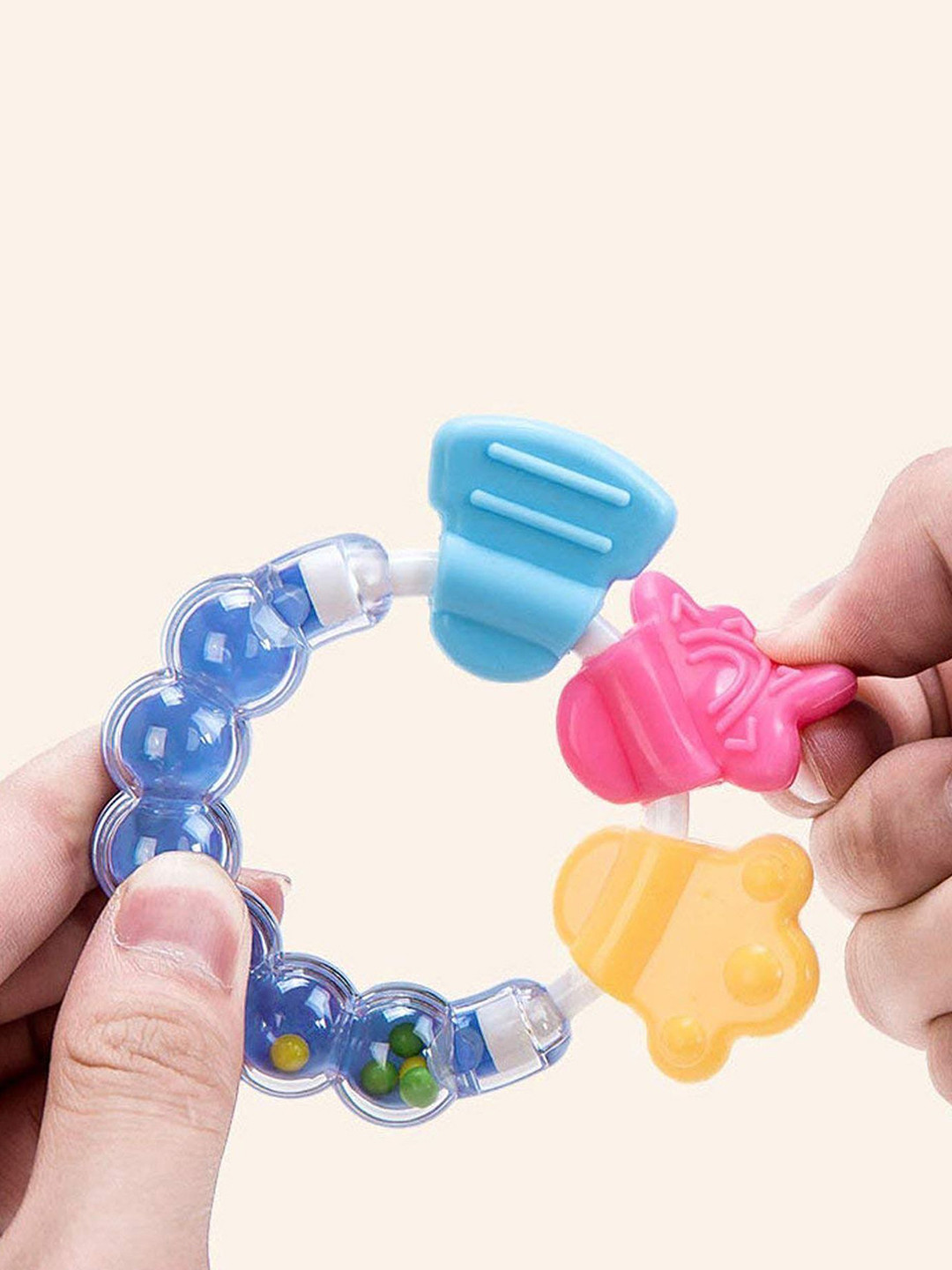 Kritiu Kids Squeezy Food Feeder Bottle With Spoon & Rattle Teether - Blue