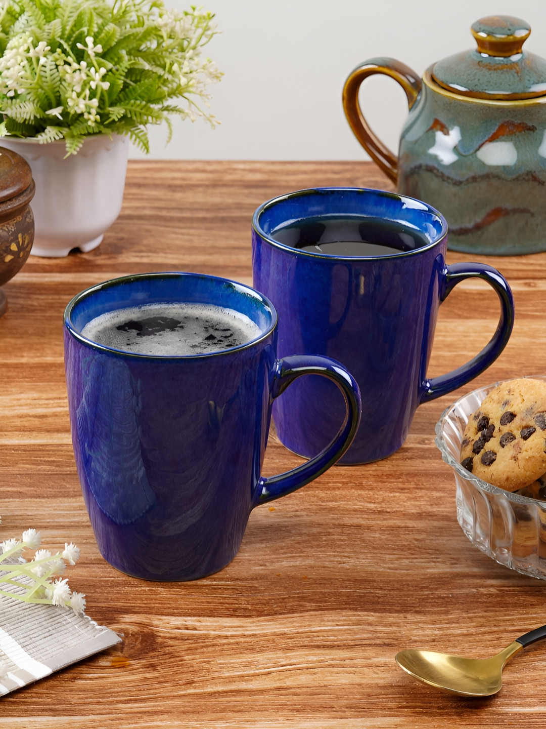 CDI Blue & Black 2 Pieces Ceramic Glossy Mugs 280ml