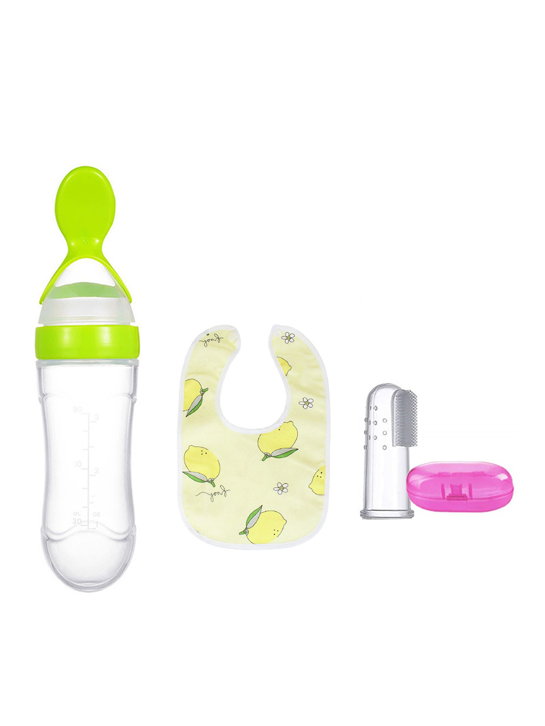 Kritiu Kids Food-Grade Silicone Food Feeder & Bib & Figure Brush - Green