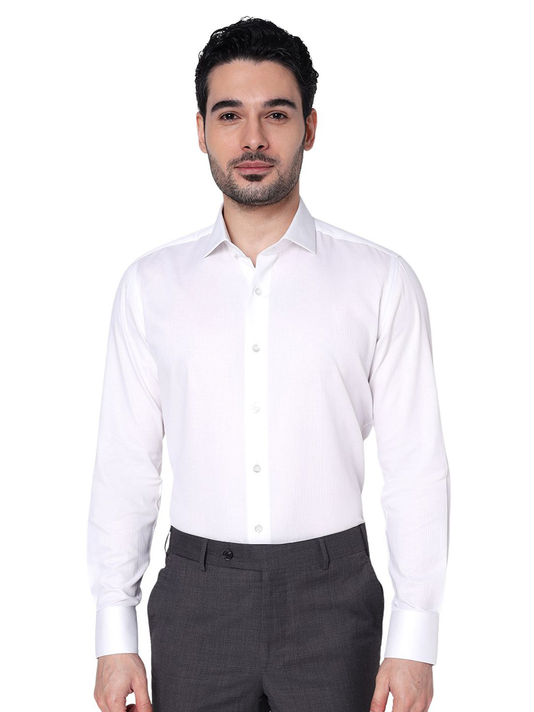 COGNOSCENTE Men Tailored Fit Textured Spread Collar Cotton Formal Shirt