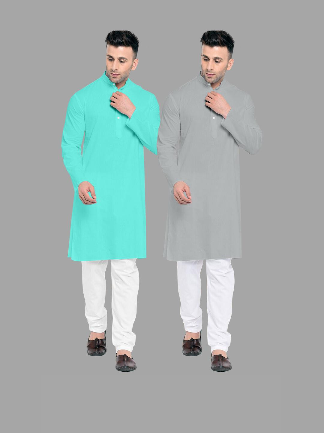 VS MALL Grey Cotton Blend Kurta Sets