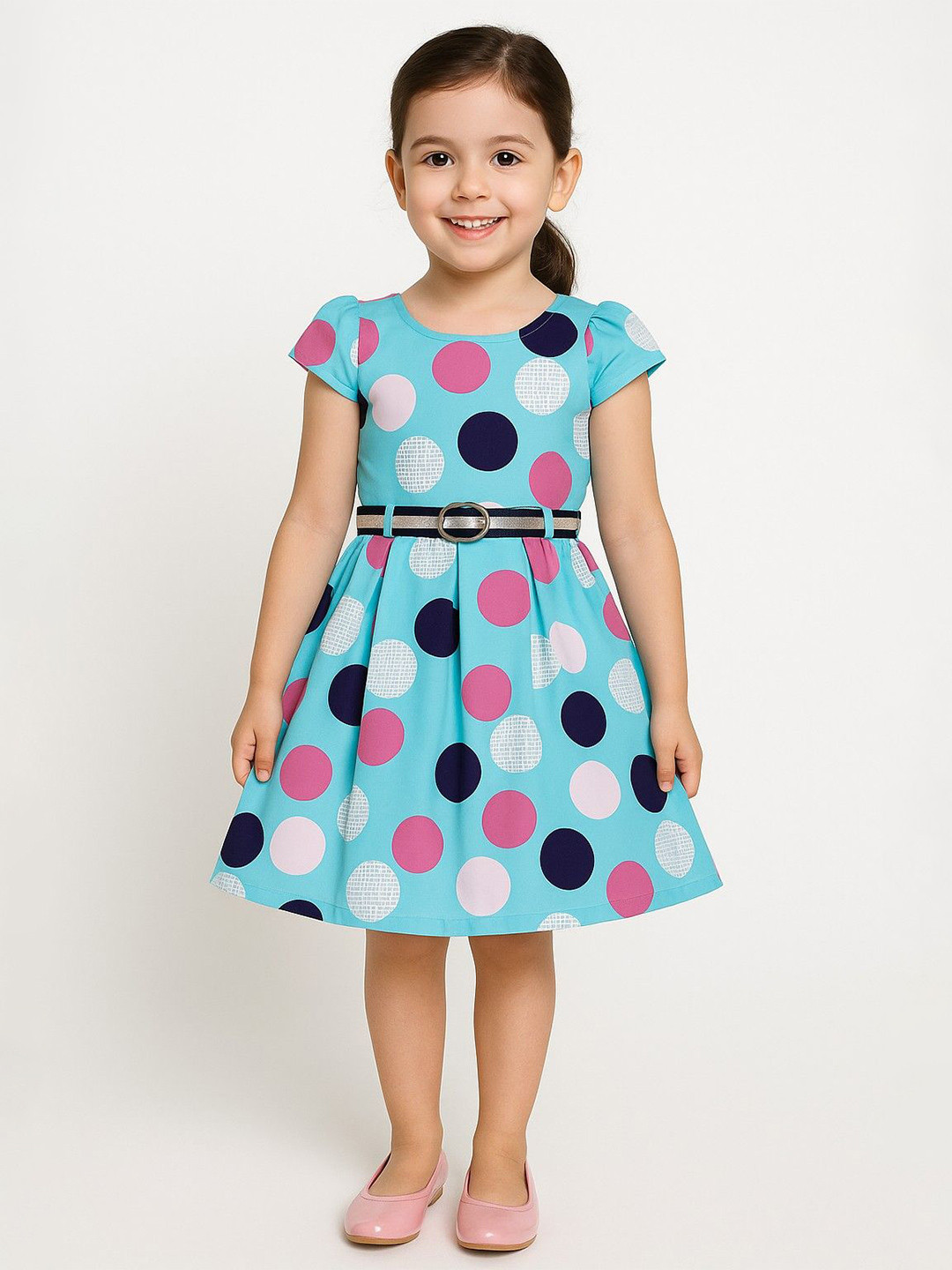 BAESD Girls Polka Dots Cap Sleeves Fit and Flare Dress