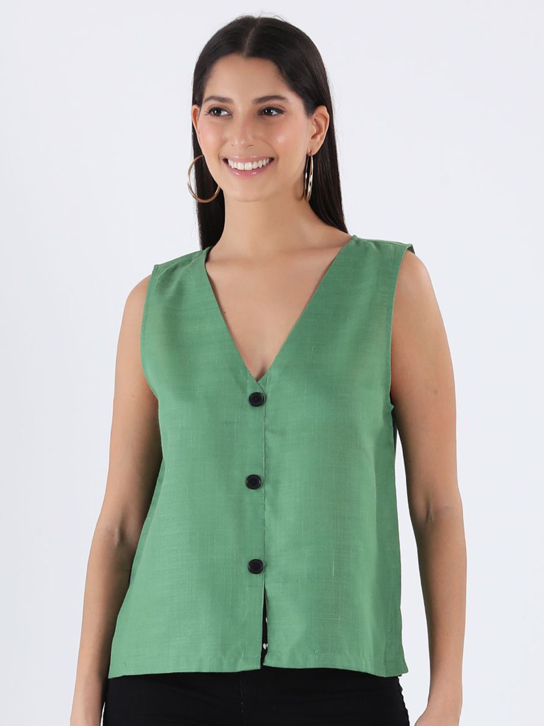 Qurvii Green Cotton Slub Vest Top