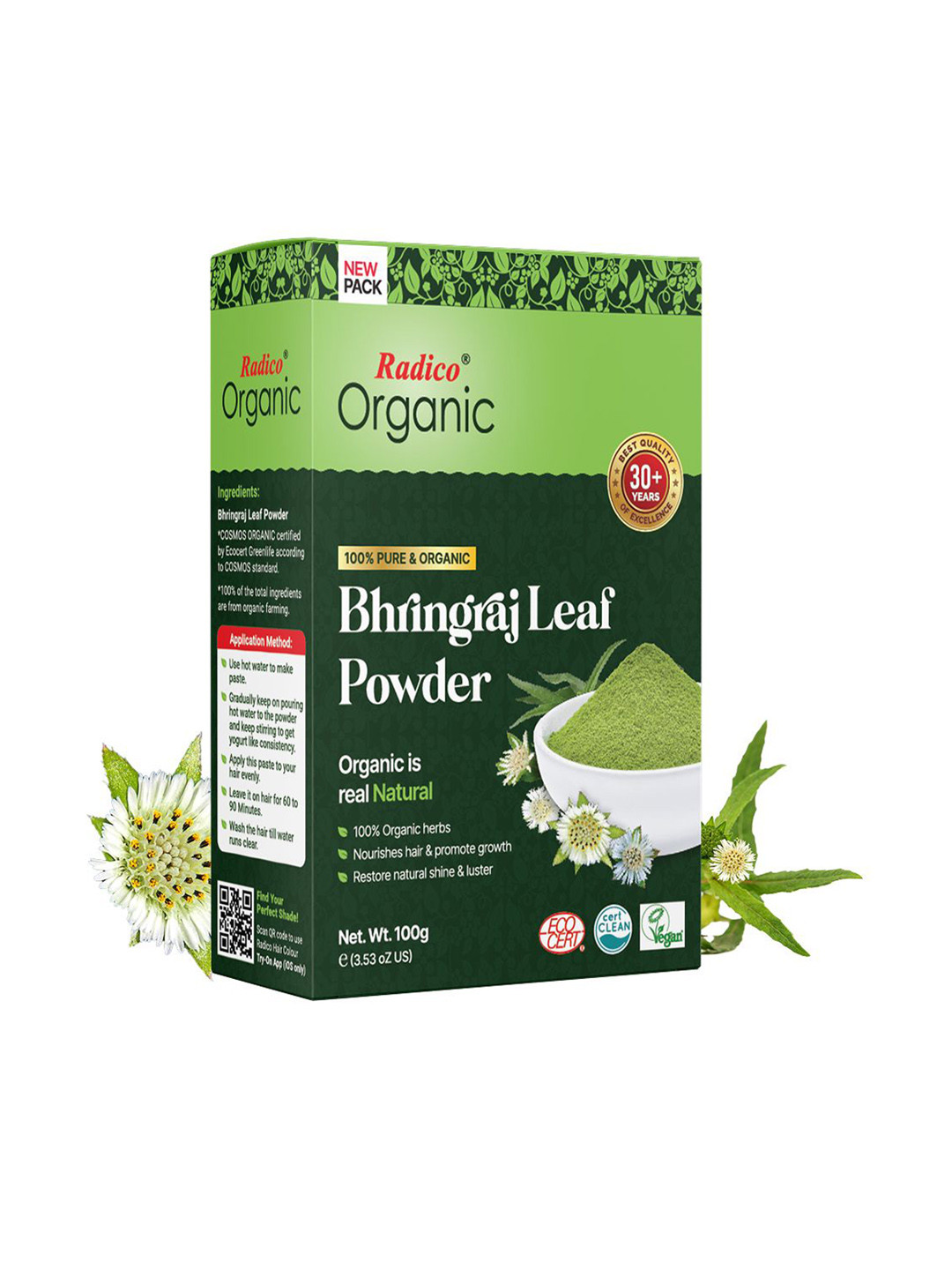 Radico Organic Bhringraj Leaf Powder For Shiny & Healthy Hair - 100 g