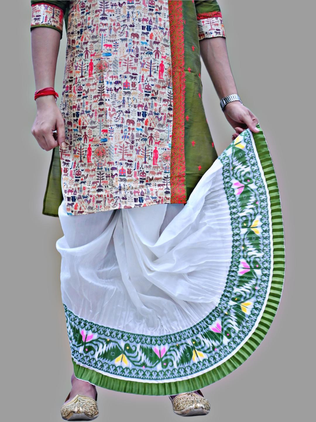 AMIT ONLINE Men Jamdani Green Border White Dhoti