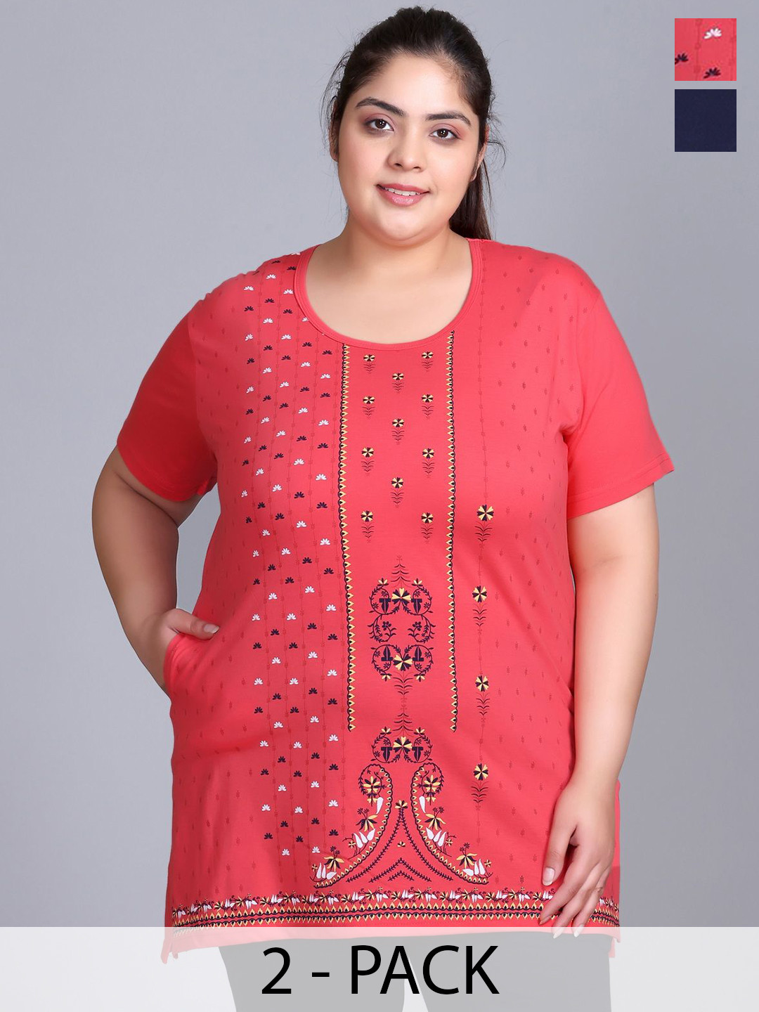 IN Love Pack Of 2 Plus Size Printed T-Shirt with Pocket