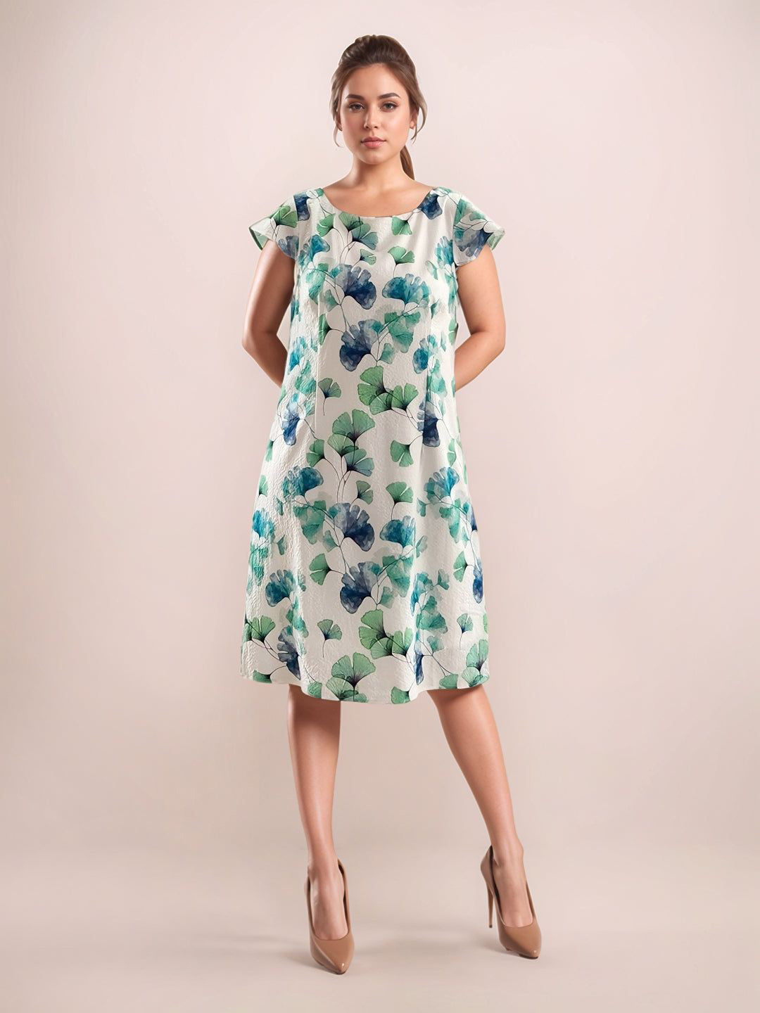 Zink London Women Tropical Print Short Sleeves Knee-Length Dress