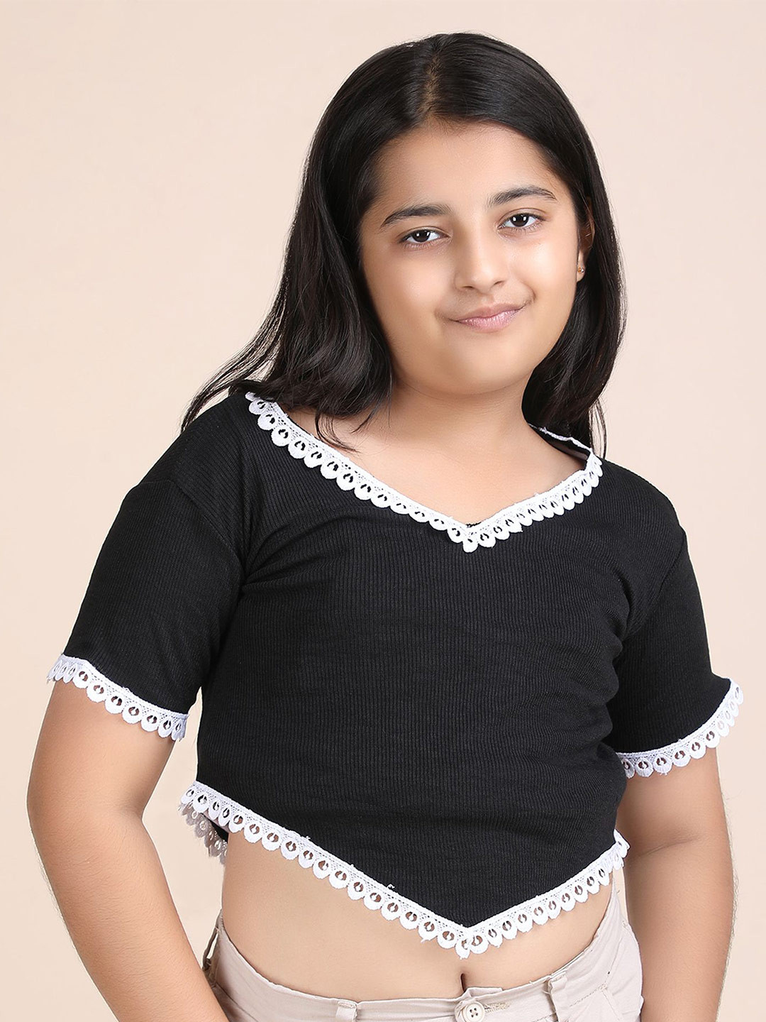 Galad Girls Solid V-Neck Short Sleeves Cotton Top