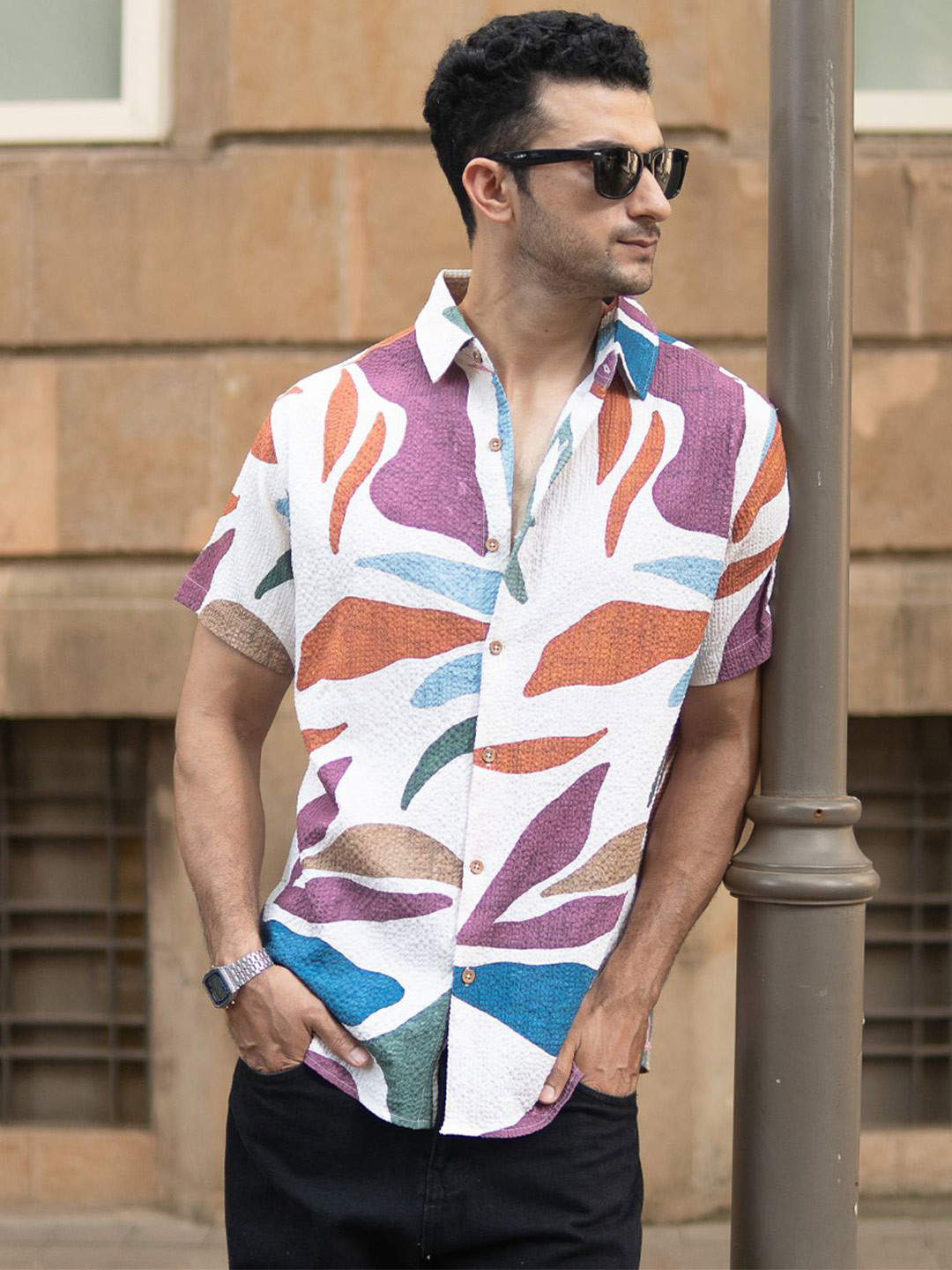 Powerlook SS25 Structured Abstract Printed Casual Shirt