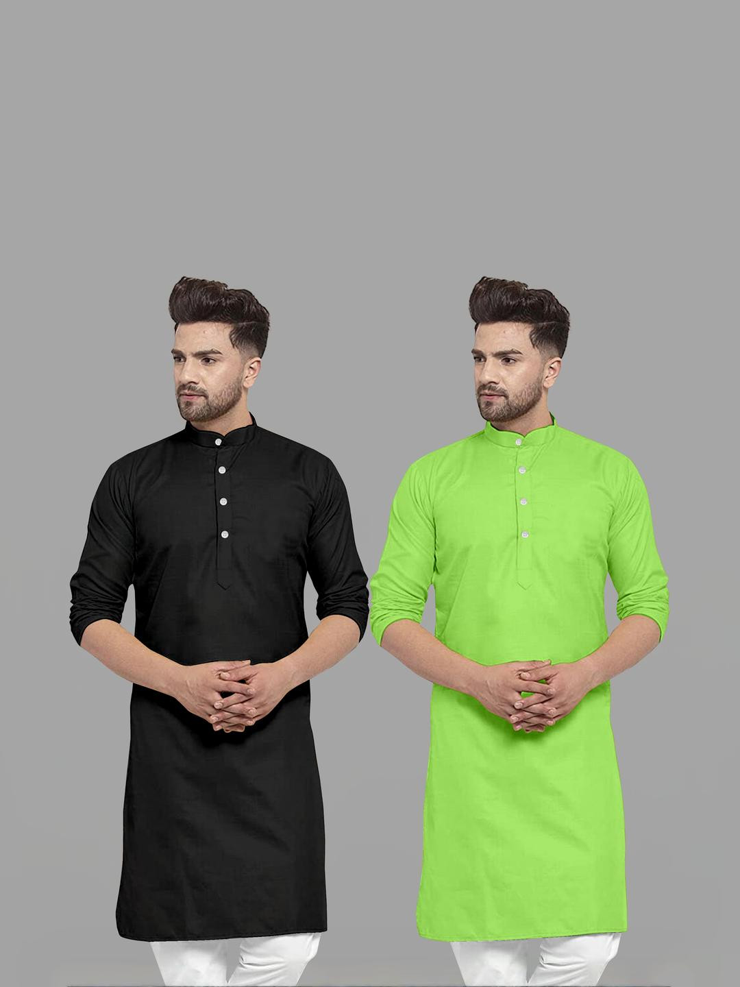 VS MALL Men Fluorescent Green Kurtas