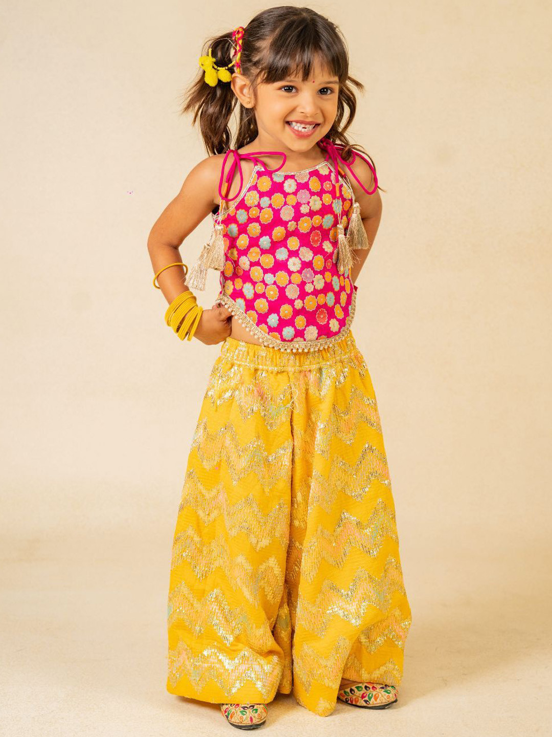 Jilmil Girls Floral Embroidered Beads and Stone Work Top with Palazzos
