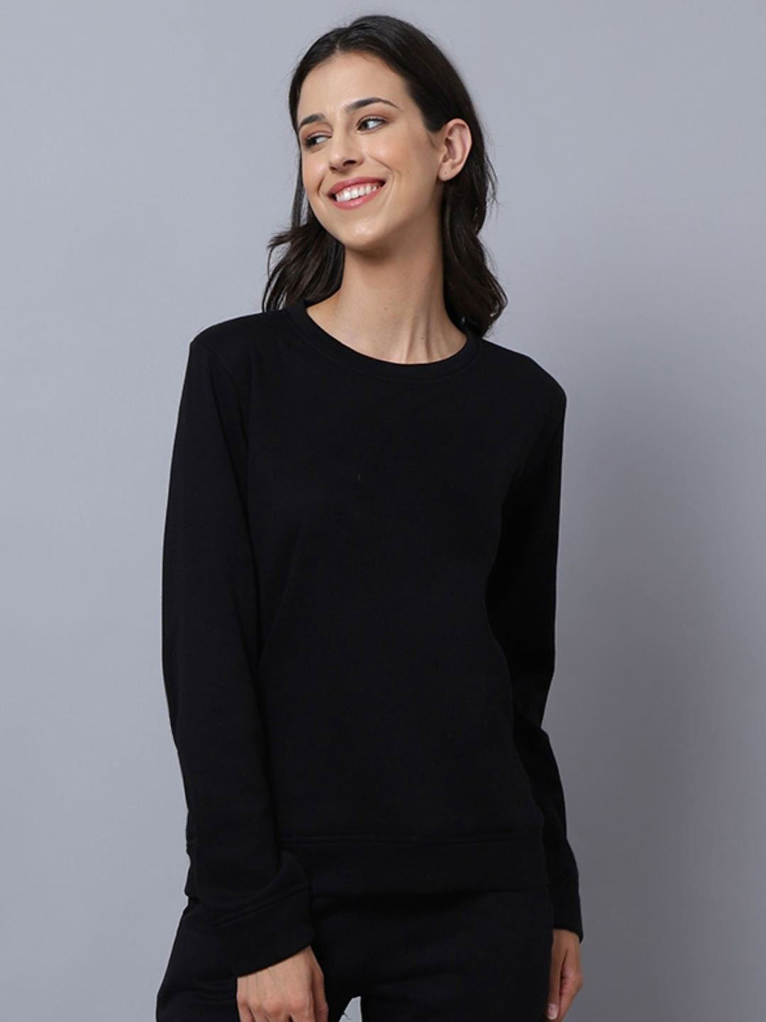 The Roadster Lifestyle Co Women Solid Round Neck Full Sleeve Knitted Sweatshirt