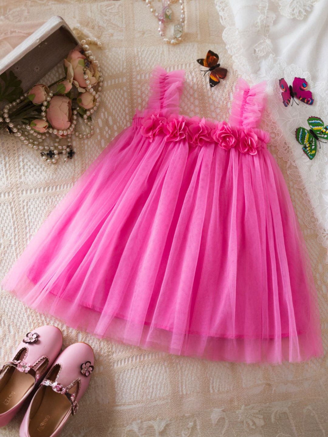 INCLUD Girls Floral Applique Tulle A-Line Dress