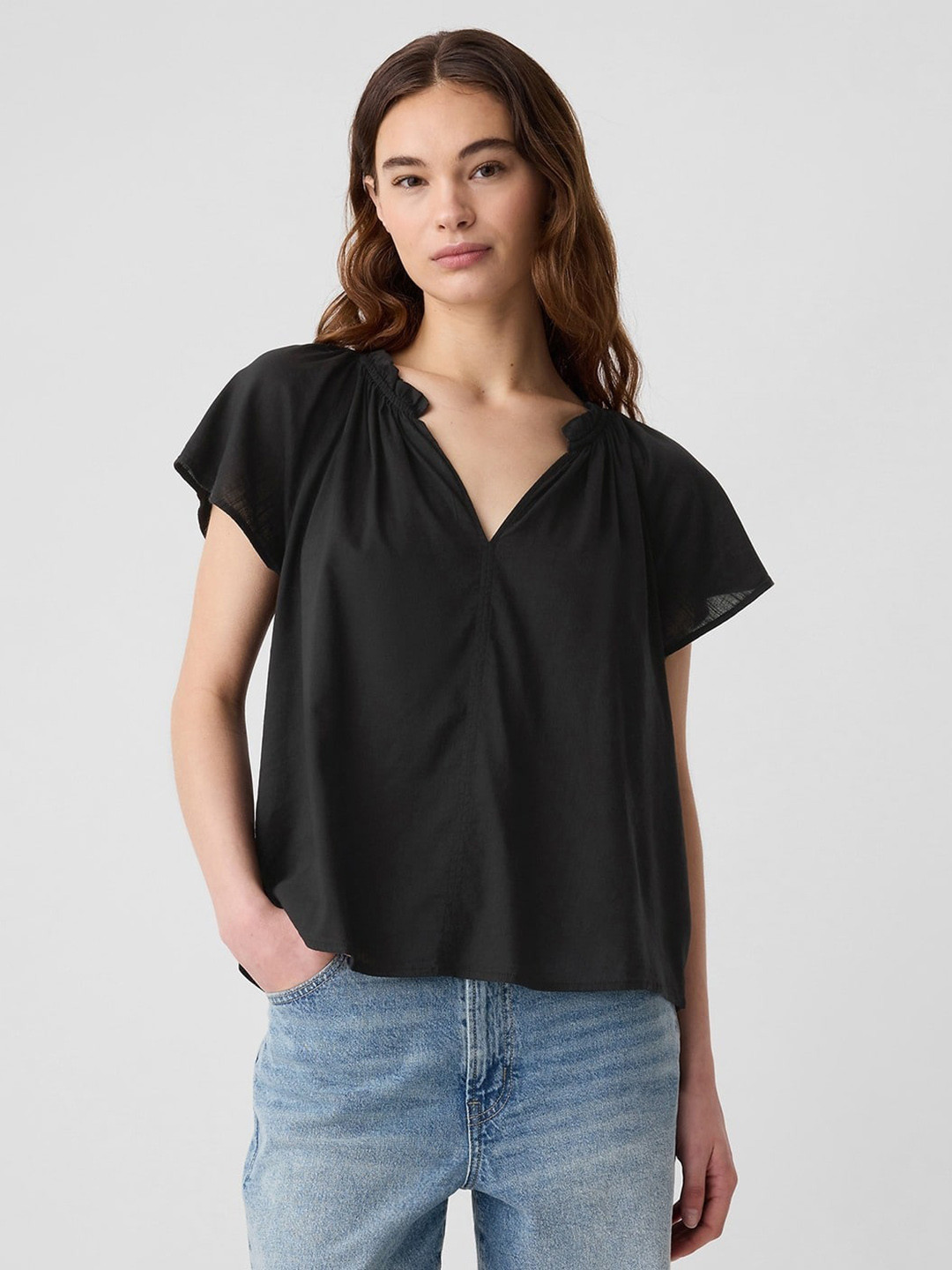 GAP Mandarin Collar Extended Sleeves Top