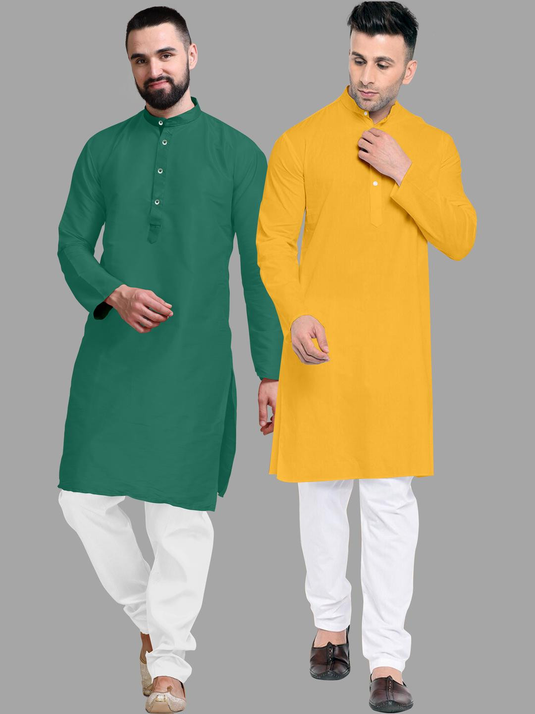 VS MALL Mustard Cotton Blend Kurta Sets