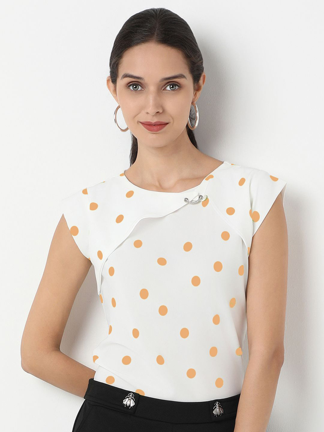 NOT SO PINK Women Polka Dot Printed Cap Sleeves Regular Top