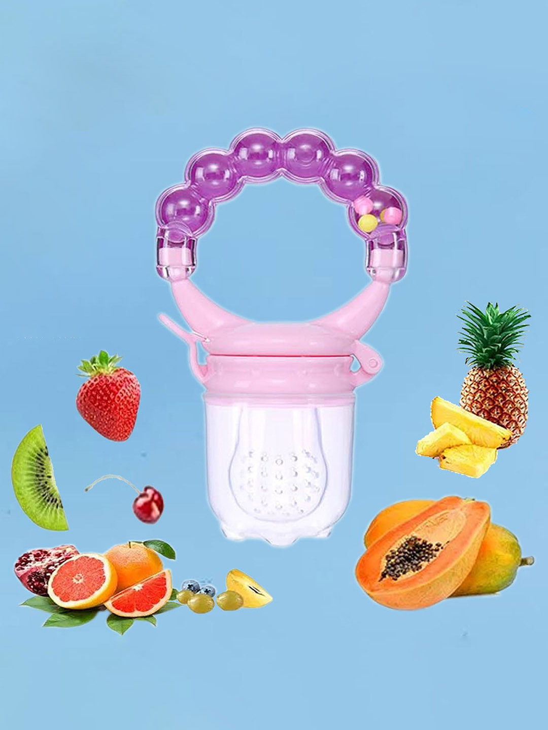 Joy Buzz Silicone Food & Fruit Nibbler With Extra Mesh For Infant - Purple