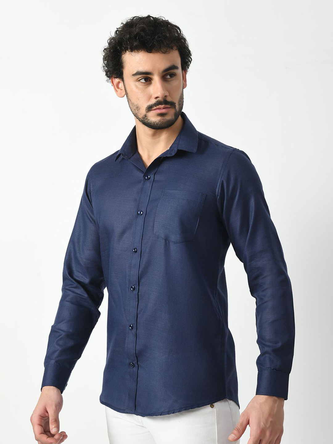 PRINTINDIA Classic Button-Down Collar Casual Cotton Linen Shirt