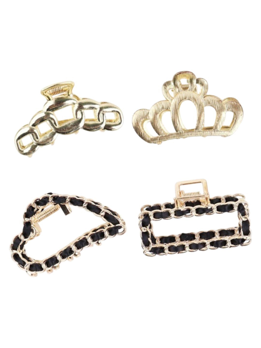 FIMBUL Women Set of 4  Designer Metallic and Chain-Detail Hair Claws