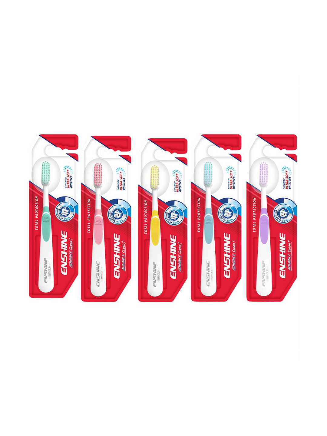 ENSHINE Multicolor Set of 5 Advance Clean+ Toothbrush with Ultra Soft Bristles