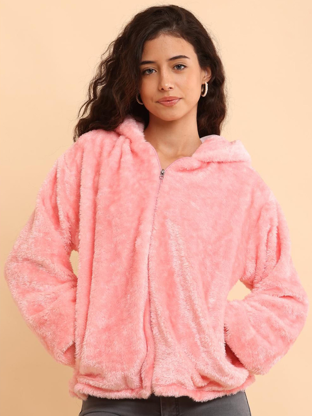 69 FASHION STREET Self Design Hooded Lightweight Teddy Bear Fleece Hoodie Tailored Jacket