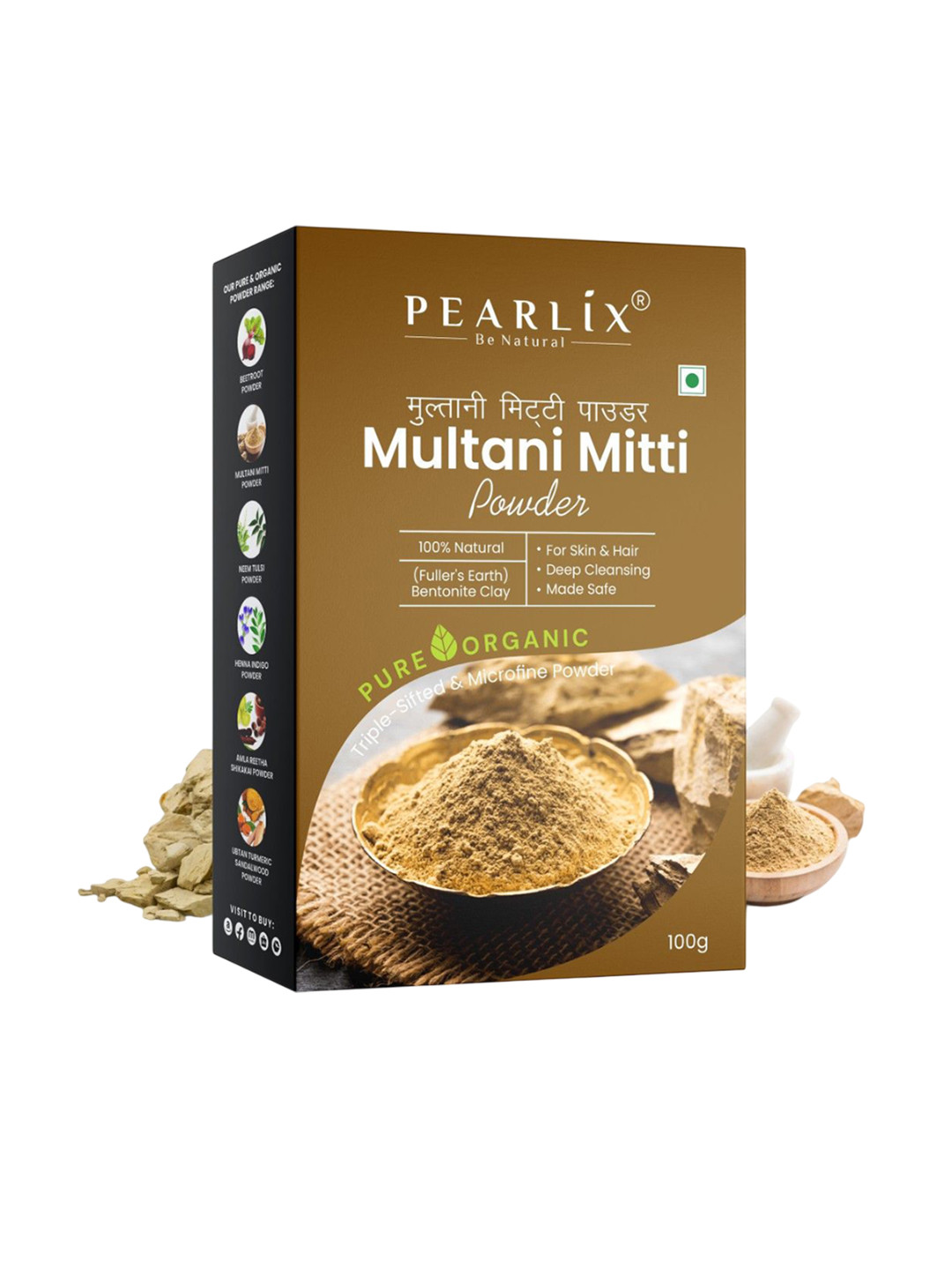 Pearlix Be Natural Organic Multani Mitti Powder For Hair & Face - 100 g