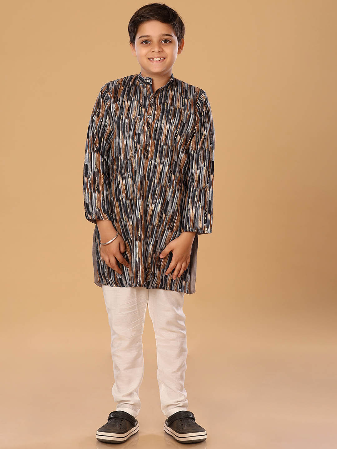 The Mini Trunk Brown Mixed Foil Kurta Set