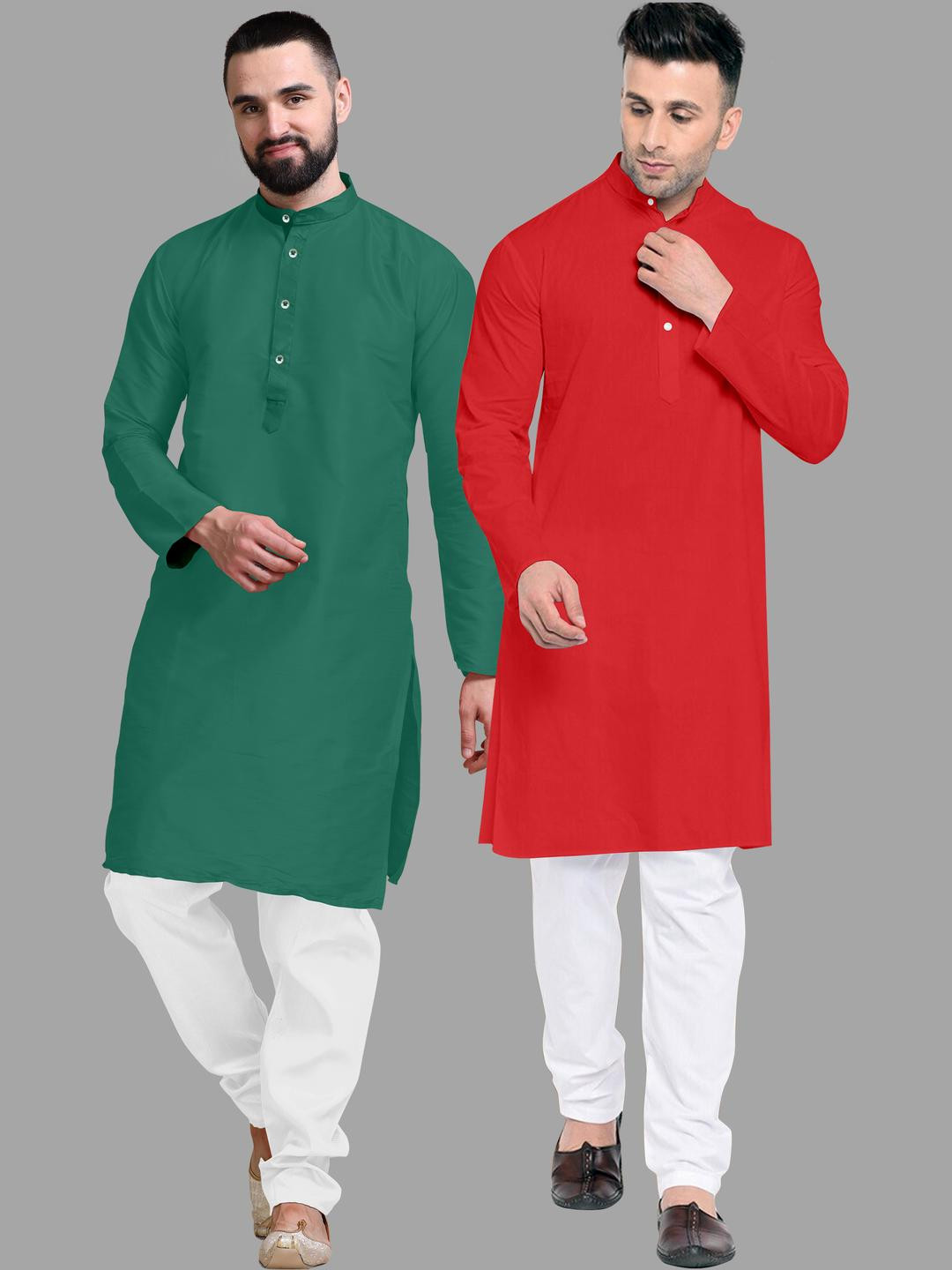 VS MALL Red Cotton Blend Kurta Sets