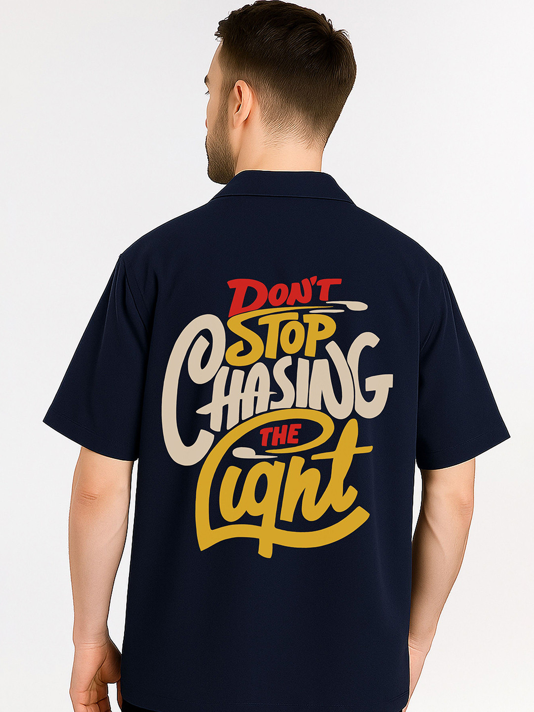 Navy Typography Printed Casual Regular Fit Shirt