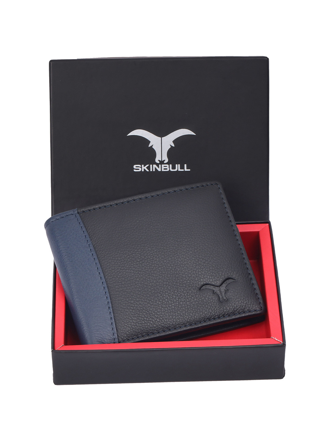 SKINBULL Men Brand Logo Print Textured Leather Two Fold Wallet