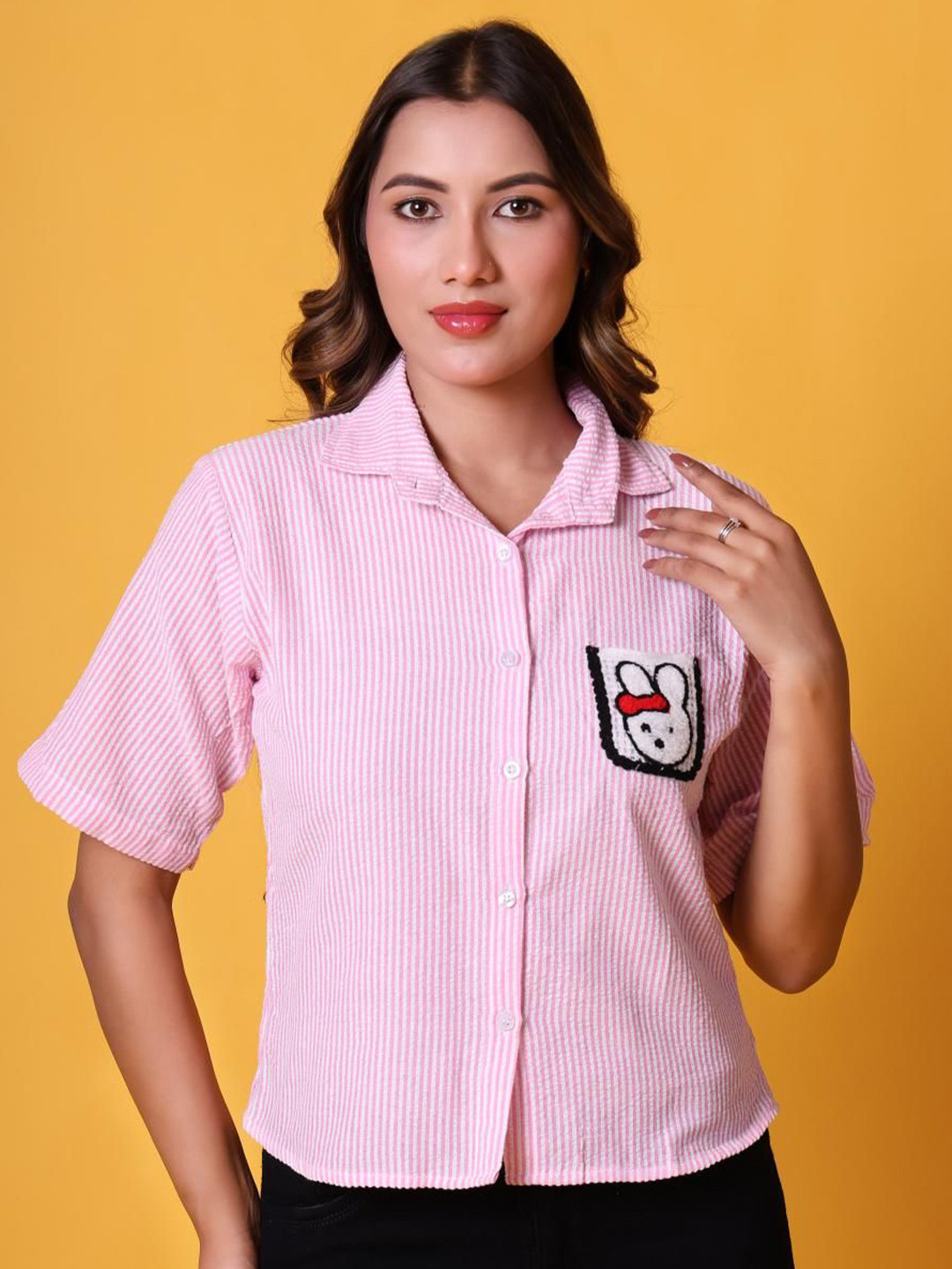 69 FASHION STREET Comfort Striped Spread Collar Casual Cotton Shirt