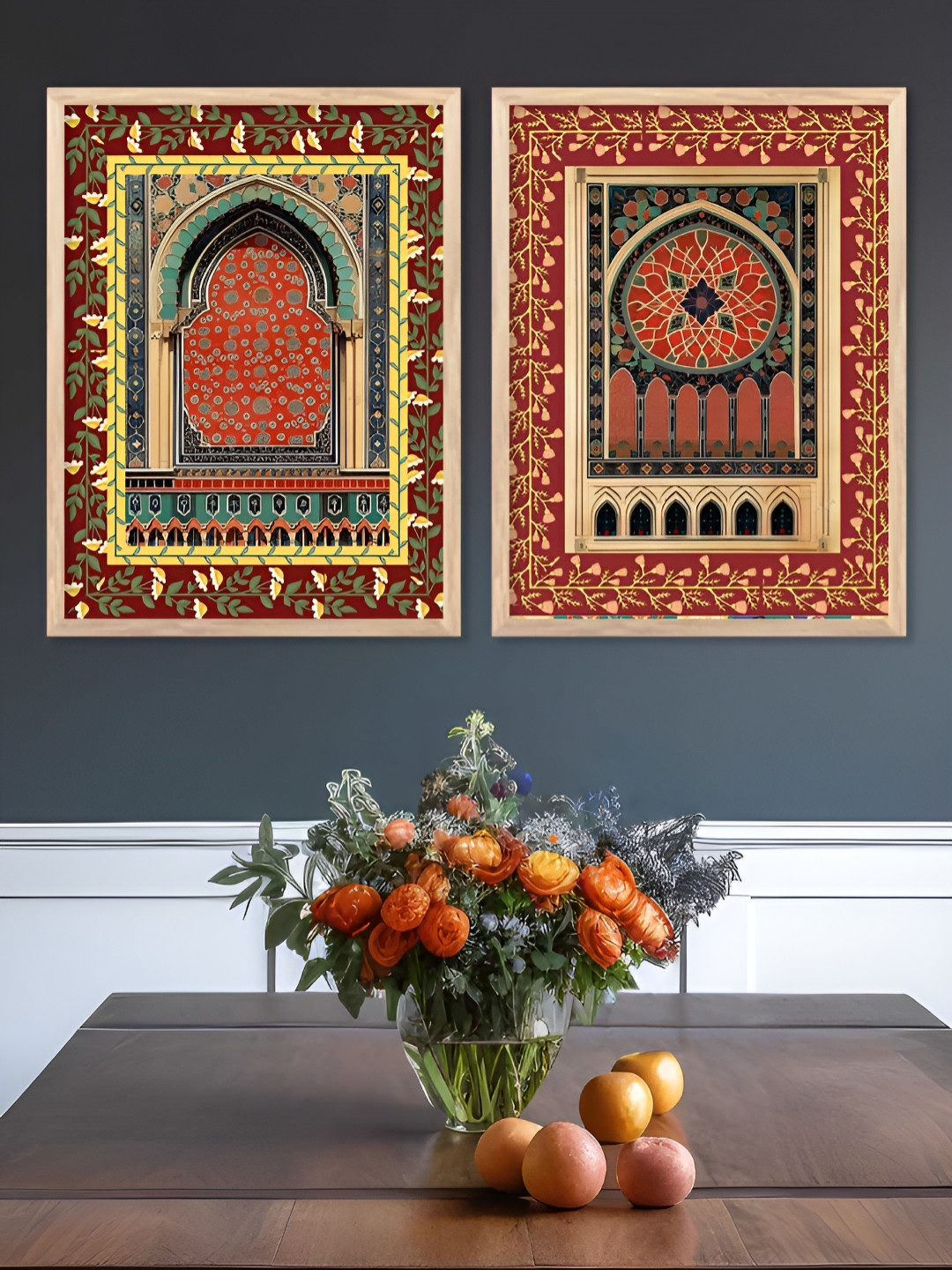 Kotart Maroon & Green 2 Pieces Traditional Abstract Wooden Wall Arts