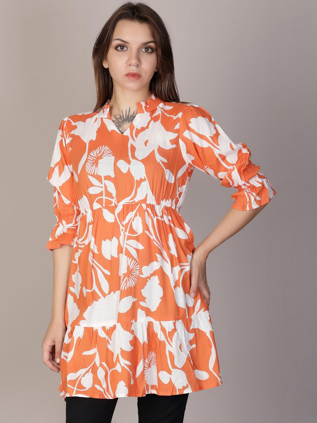 LIMEROAD Women Orange Cotton Dress