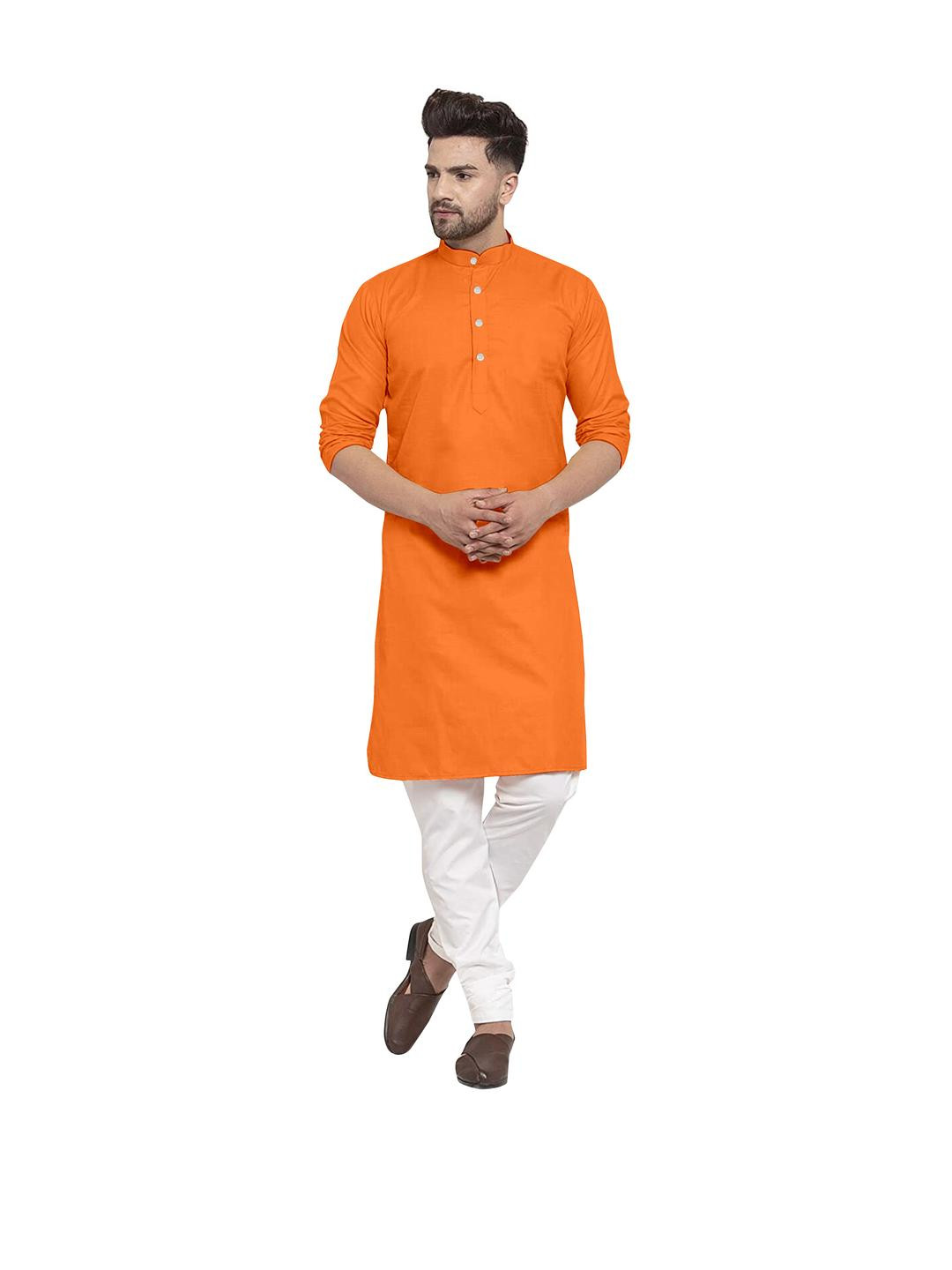 VS MALL Men Orange Kurtas
