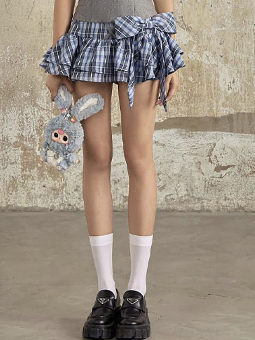 LULU & SKY Checked A-Line Bow Detail Mini Skater Skirt