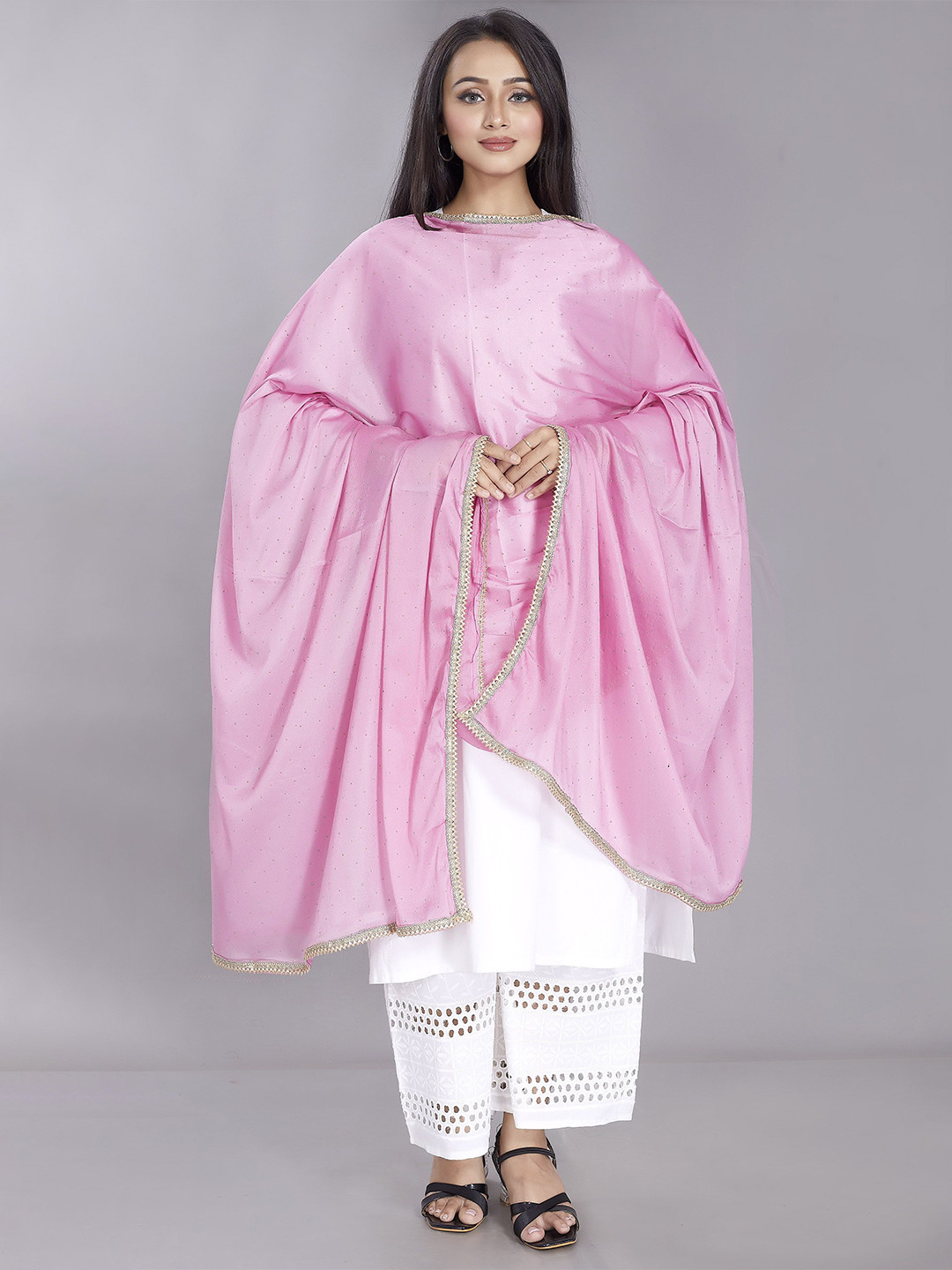 Rani Saahiba Polka Dots Embroidered Dupatta With Beads and Stones