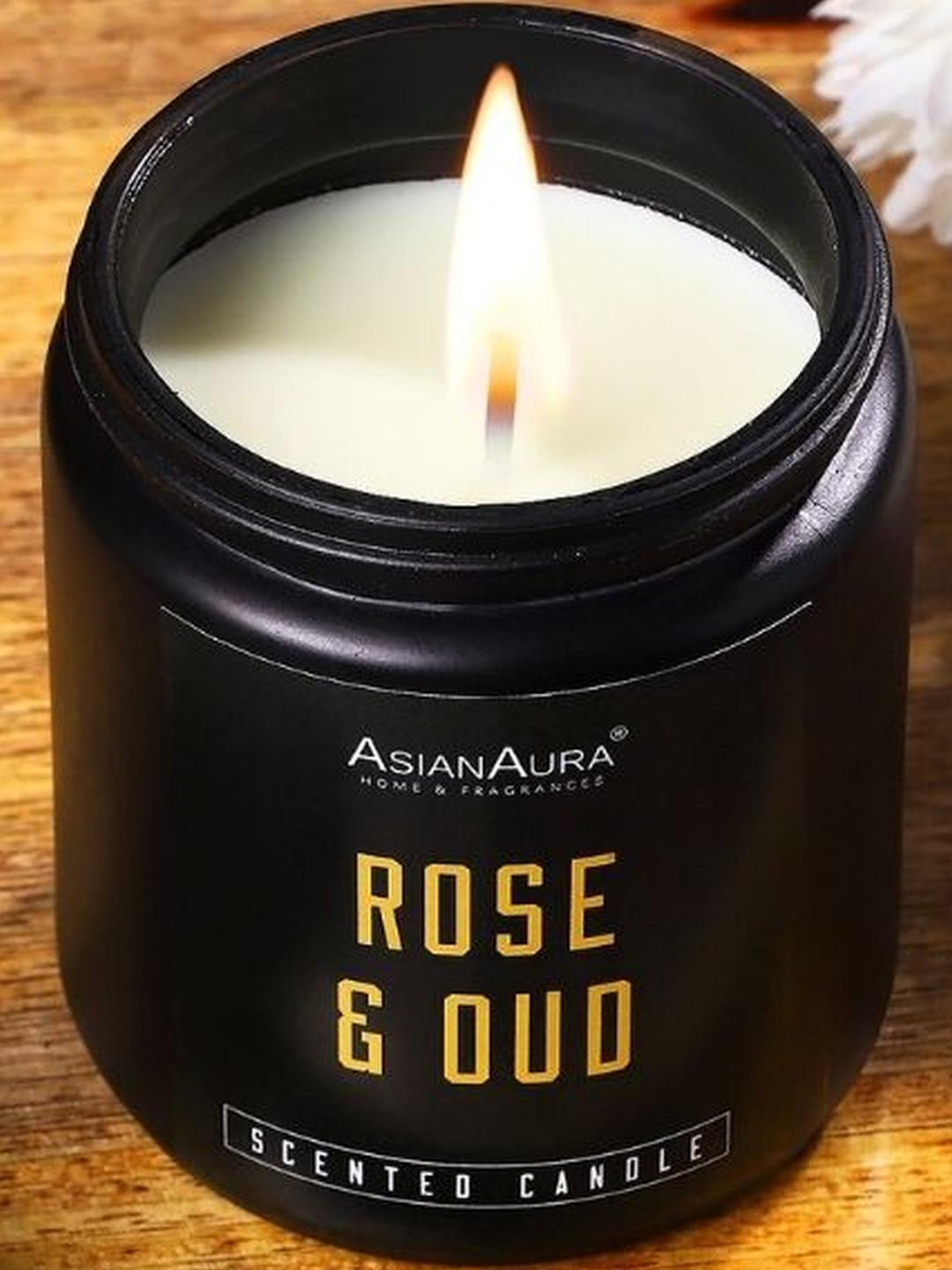 Asian Aura Premium Scented 1 Wick Rose & Oud Solid Geometric Regular Jar Candles