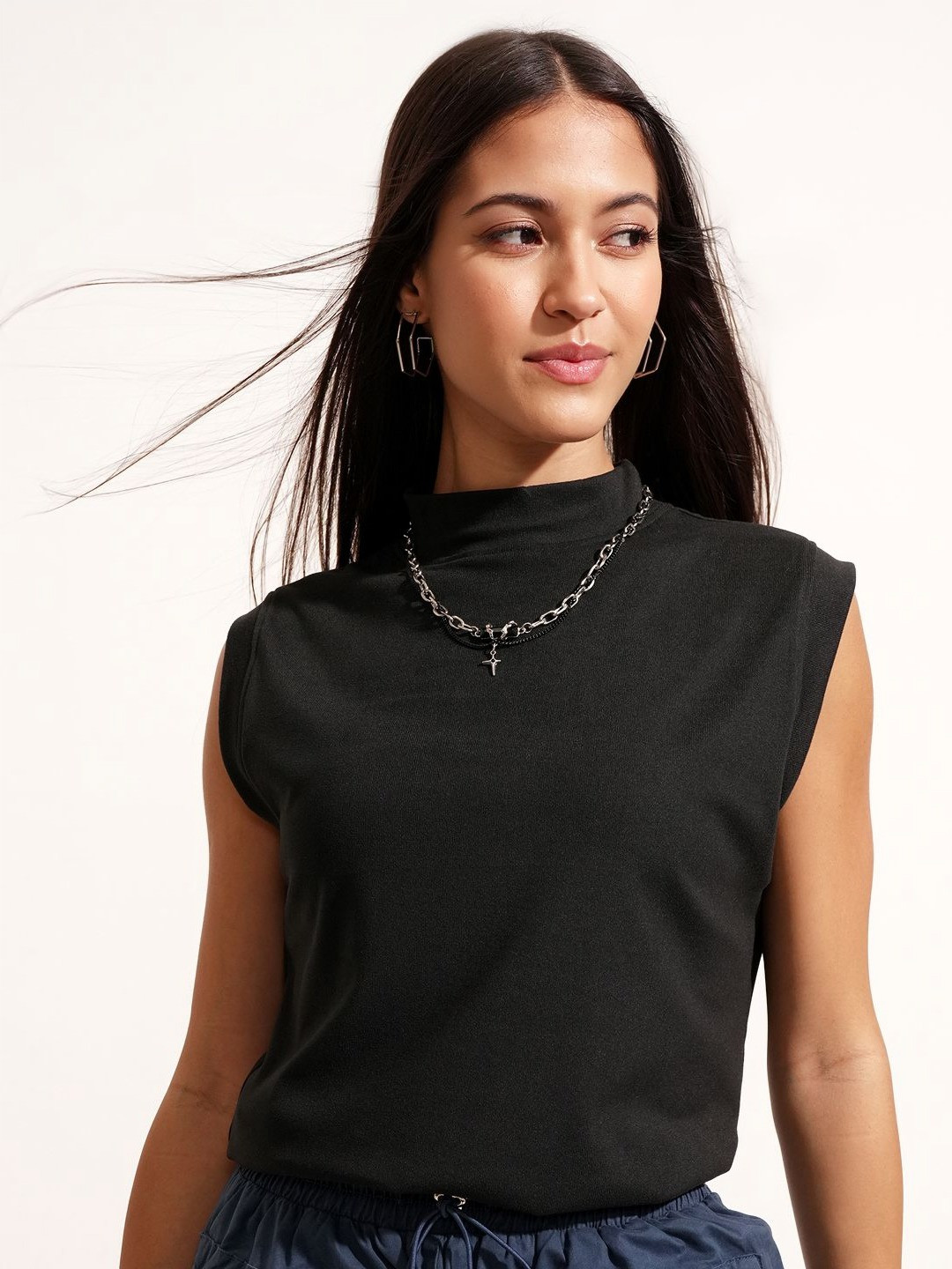 Tokyo Talkies High Neck Sleeveless Rib T-shirt