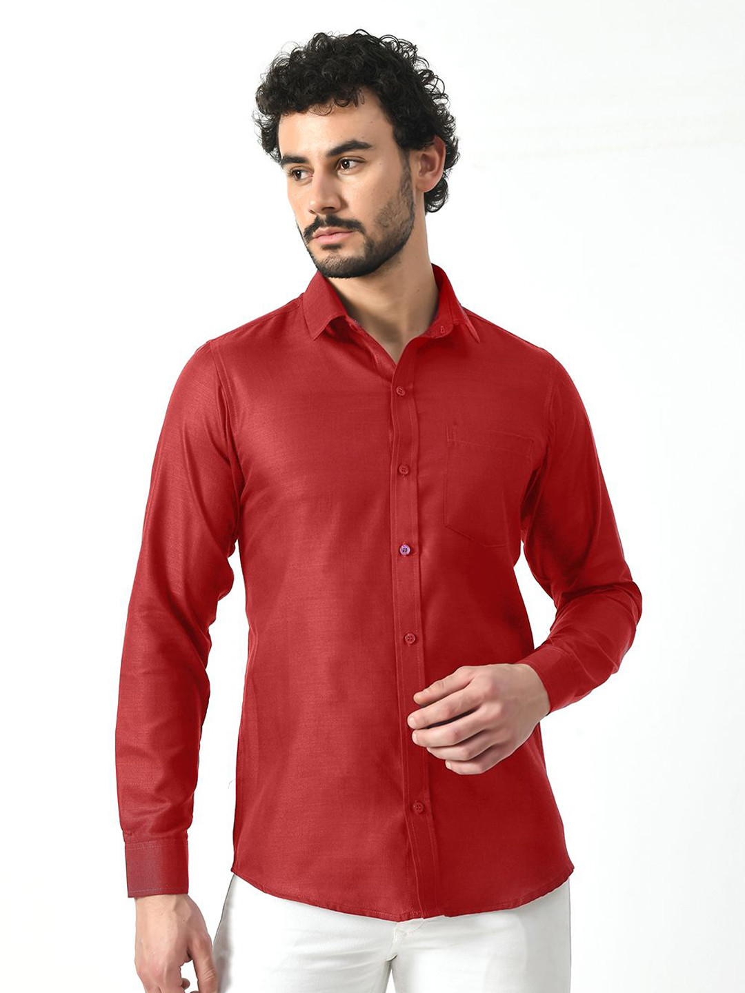 PRINTINDIA Spread Collar Cotton Linen Shirt