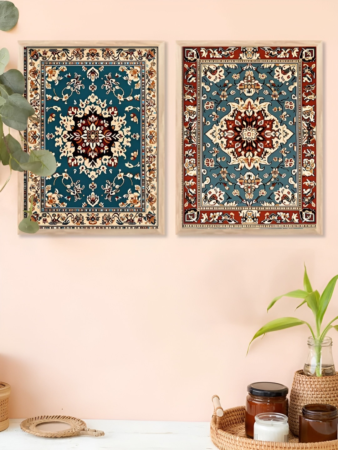 Kotart Blue & Maroon 2 Pieces Traditional Abstract Wooden Wall Arts