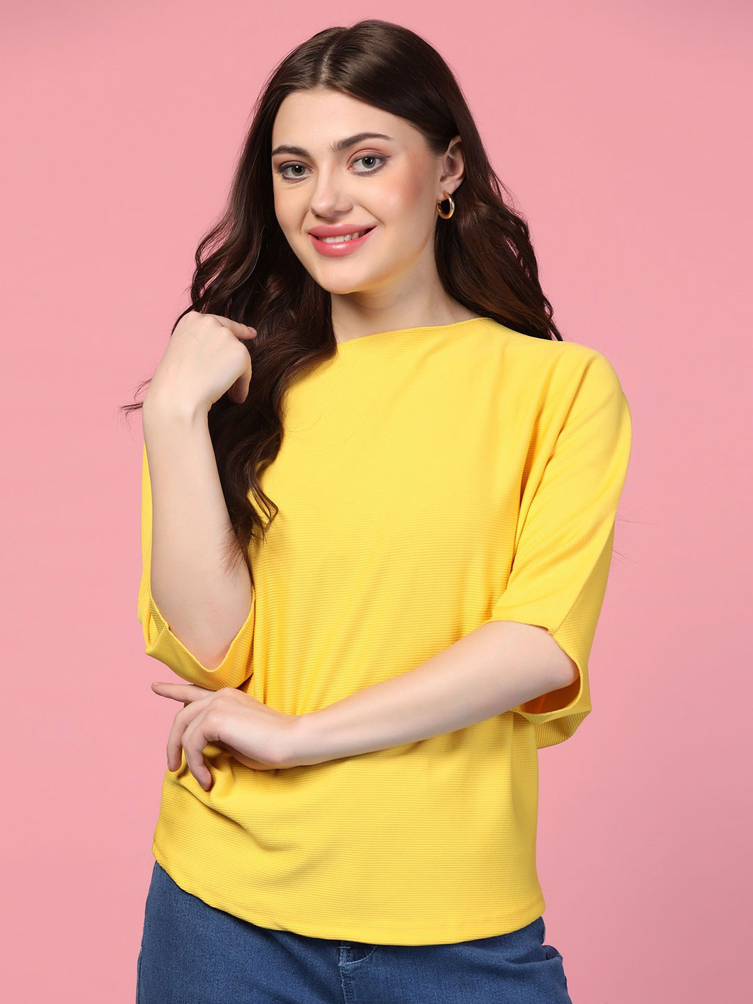 RAHI TRENDZ Women Ribbed Batwing Sleeves Top