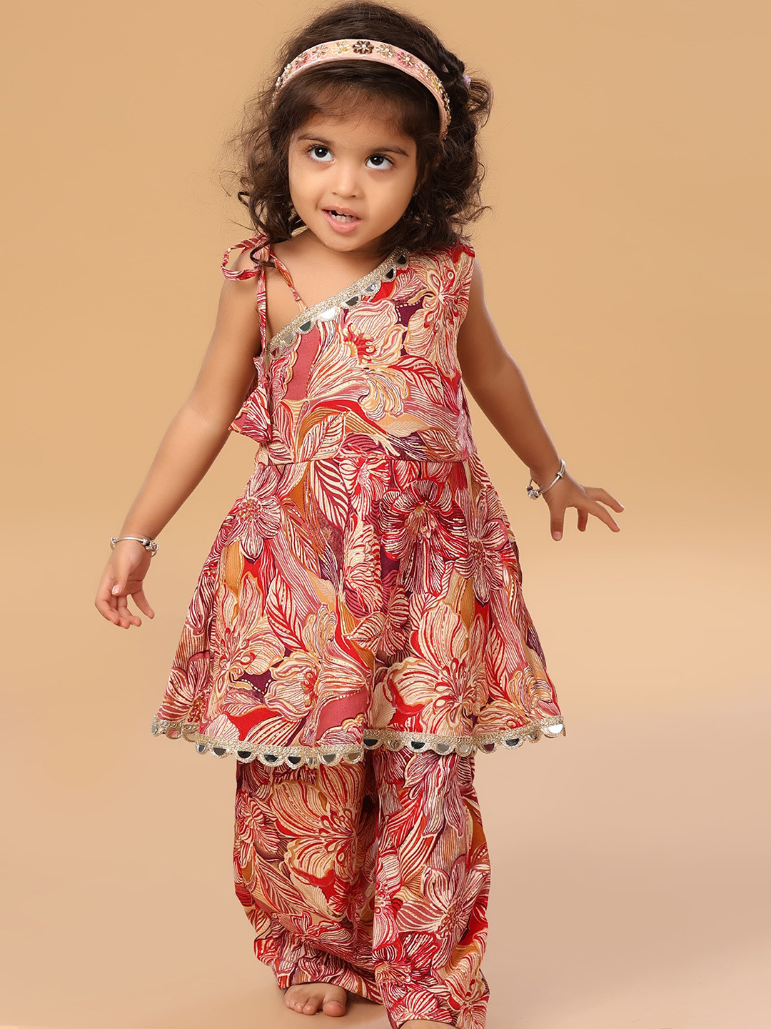 The Mini Trunk Red Floral Printed Off Shoulder Set