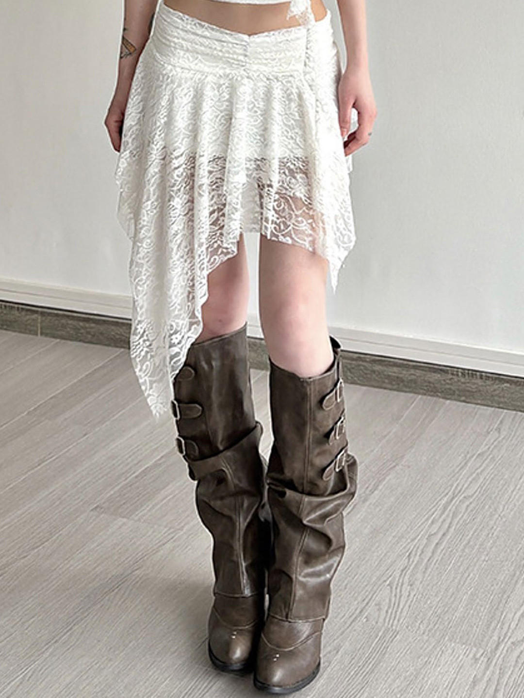 LULU & SKY Self-Designed A-Line Asymmetric Lace-Trim Mini Skirt