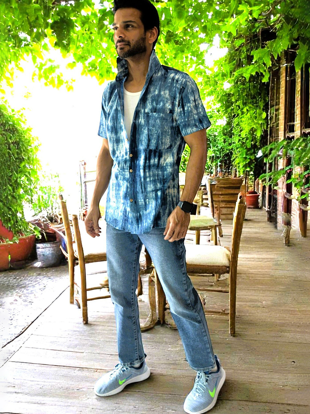 PRETANSHAH Tie and Dye Short Sleeves Cotton Shirt