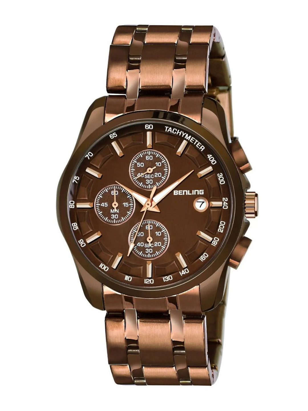 BENLING Men Dial & Stainless Steel Bracelet Style Straps Analogue Watch BL-1008-BRWN-BRWN