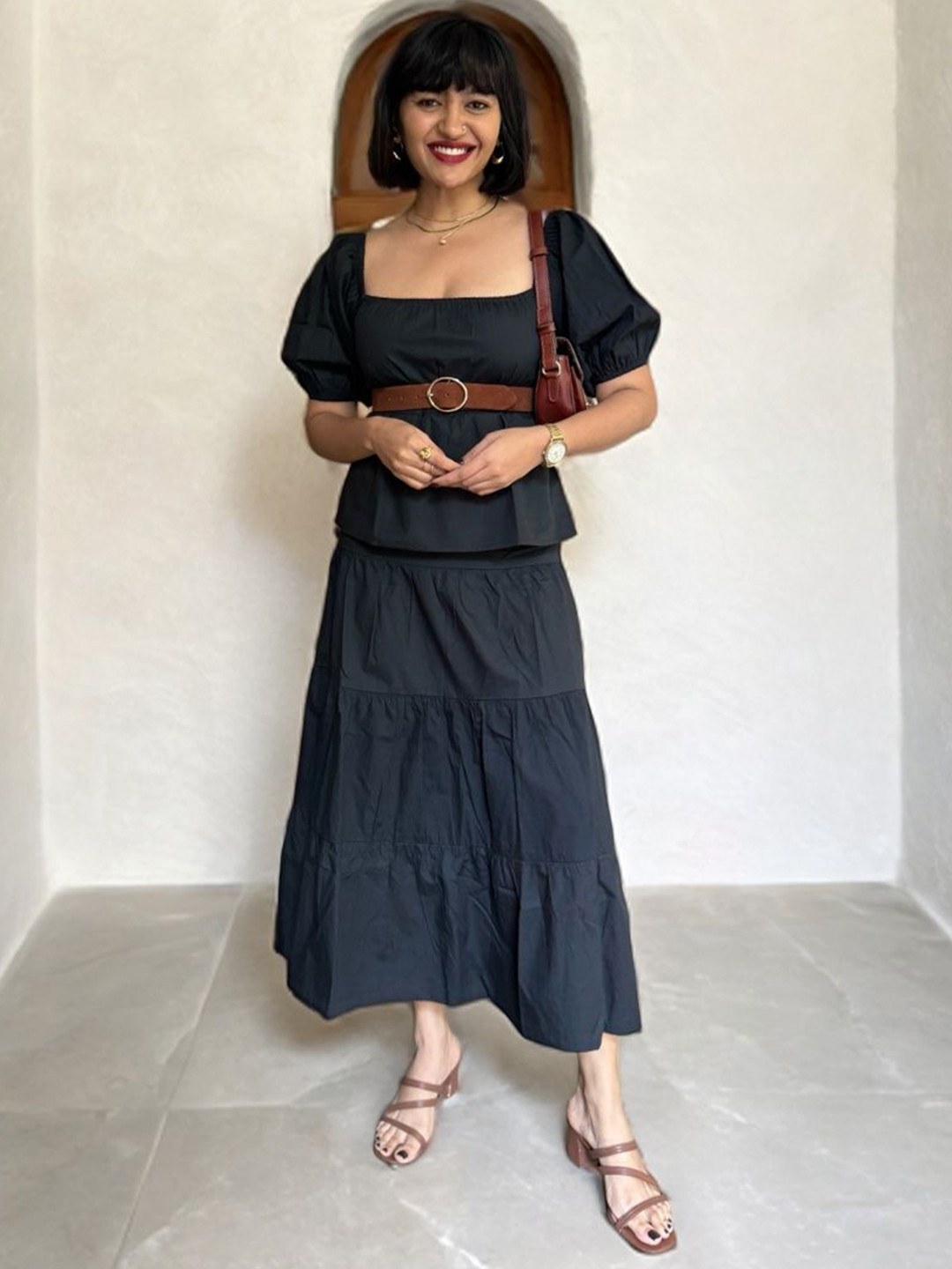 Label Tanvee Pure Cotton Square Neck Top & Skirt Co-Ords Set