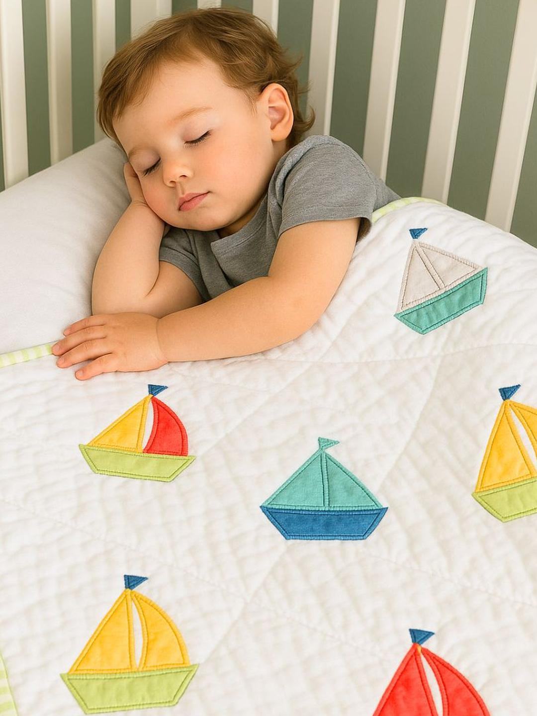 Tittertots White Kids Geometric Mild Winter 210 GSM Single Bed Quilt